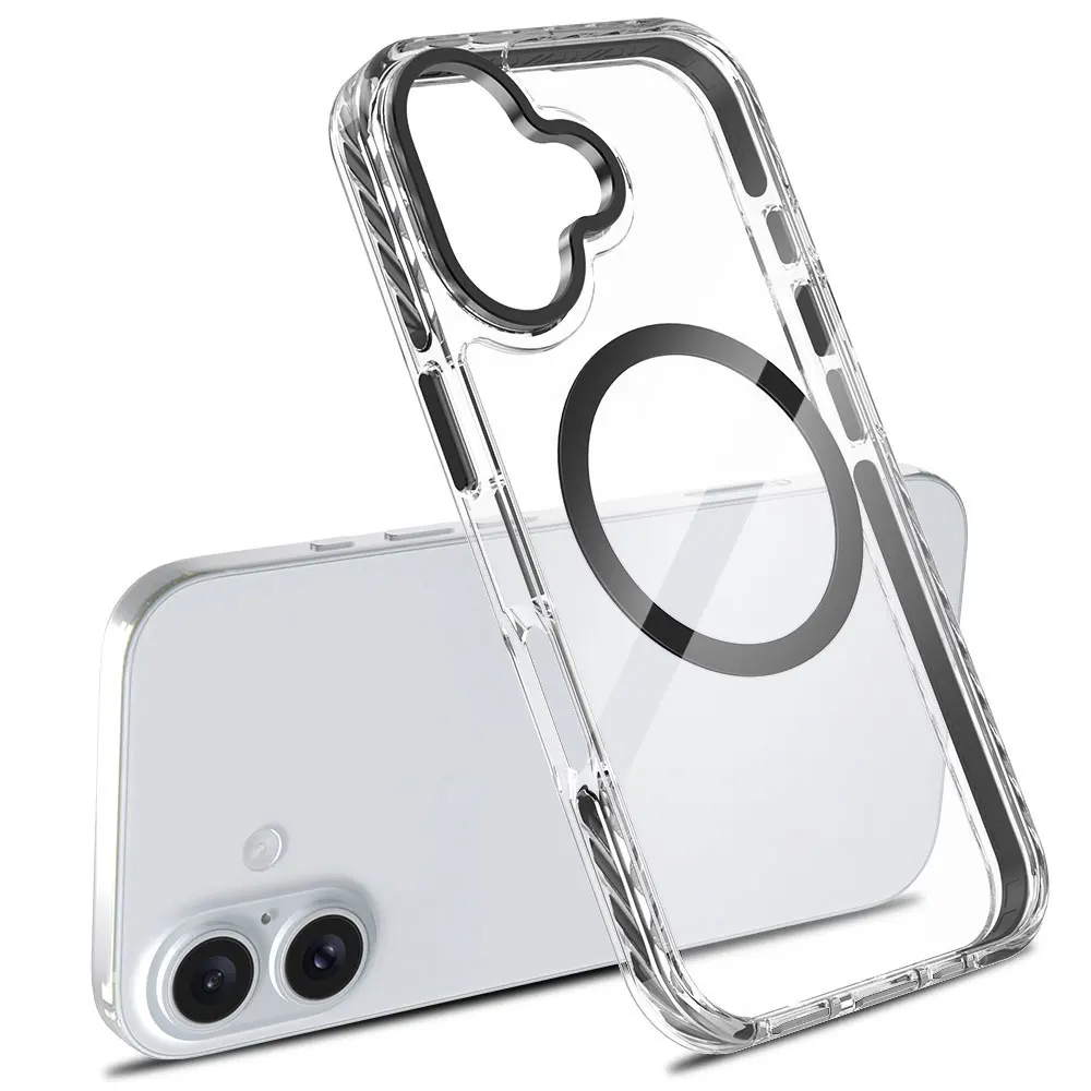 High Clear Mobile Phone Case For Iphone 16 15 14 13 12 11 Plus Pro Max Simple Metal Lens Frame Magnetic Charging Sjk625 Laudtec