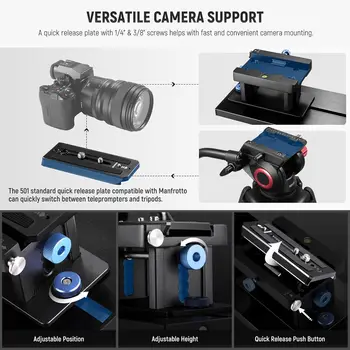 NEEWER Teleprompter X17 II with RT113 Remote/APP Control, 17" HD Beamsplitter All Metal Frame Upgraded Camera Mount QR Plate detail image