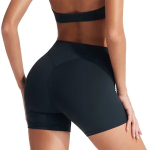 Yoga Sports Shorts Spandex/Nylon Solid Lightweight Breathable Quick Dry Four-Way Stretch High Waist Slimming Outdoor