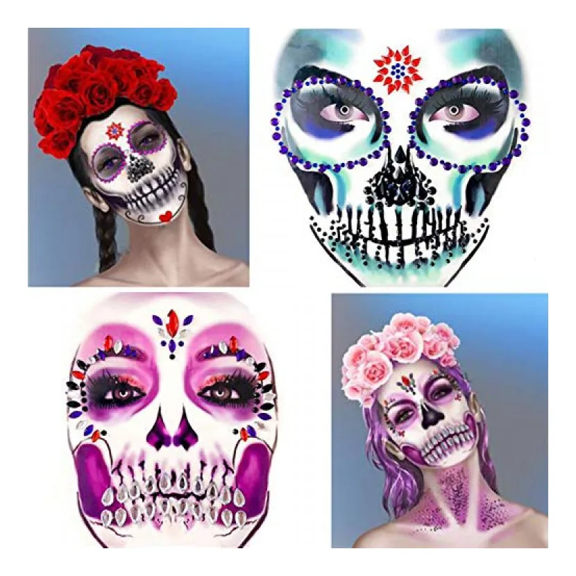 4 Pack Face Gems Jewels, Halloween Temporary Rhinestone Stickers, Day Of  The Dead Skull Tattoos, Crystals Body - Buy 4 Pack Face Gems Jewels,  Halloween Temporary Rhinestone Stickers, Day Of The Dead