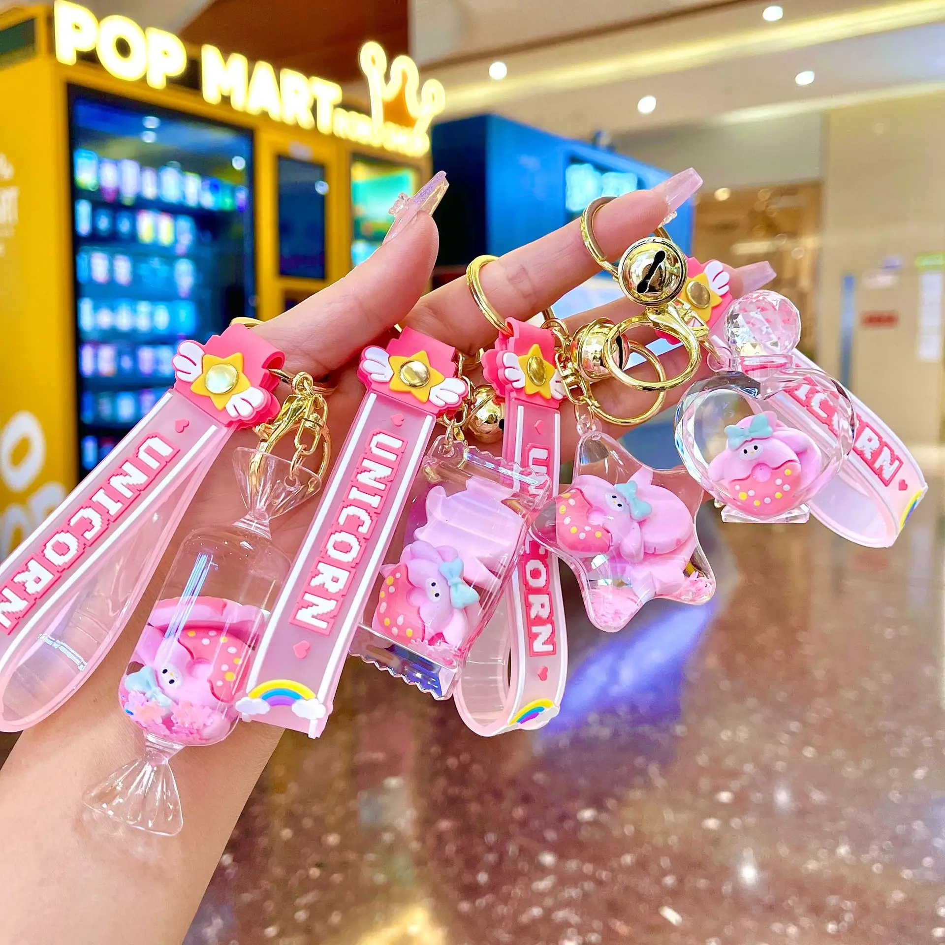 沼すぎてもはや恋　オイル グリッター キーホルダー　ピンクver ブルーver 新しいかわいいキーホルダーリングクリエイティブ充填液体オイル