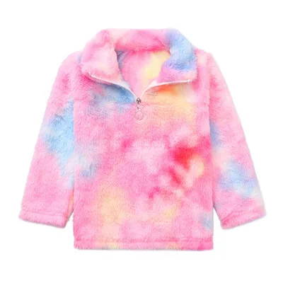 European and American hot-selling women's rainbow color plush jacket gradient color coral velvet women's sweatshirt