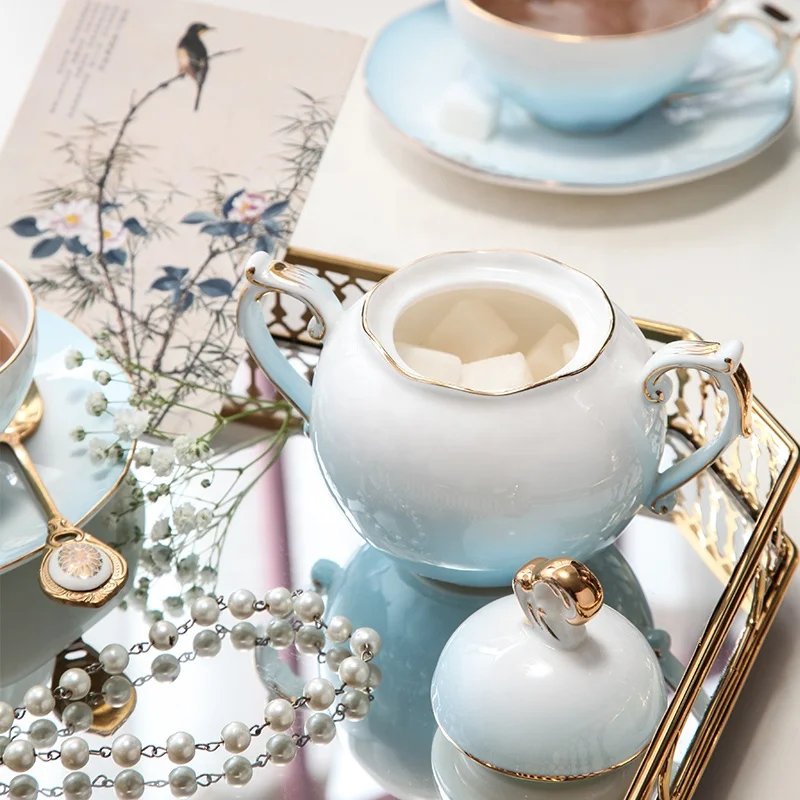 Gradient Coffee Set European Simple Bone China Cup Saucer Pot Spoon Jug Dish Plate