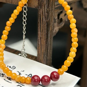 Wholesale High-quality Natural Yellow Jade Bracelet with Cinnabar Round Bead Bracelet