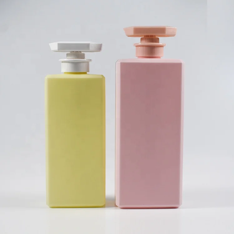 750ML 25OZ Luxury pink Color HDPE Bottle square Shape Shampoo Hair Conditioner Bottle with Pump