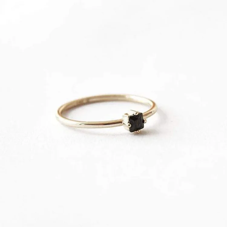 Simple Single Stone Ring Real 925 Sterling Silver Jewelry square Women Men Ring Black Stone