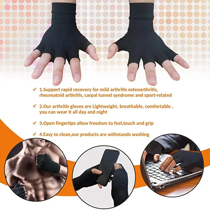 Copper Compression Arthritis Gloves Women and Men Half Finger Touch Screen Breathable Copper Gloves