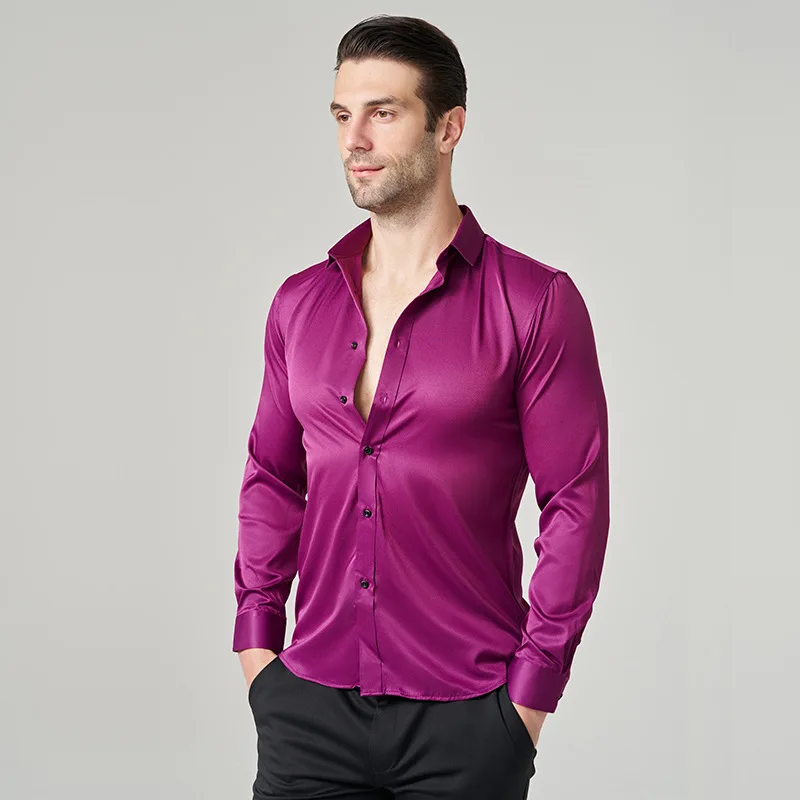 Custom LOGO High Quality Business Solid Color Anti-wrinkle White Tuxedo Formal Long Sleeve Shirt for Men