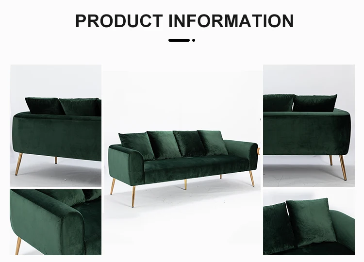 Changde Mid-Century Modern Design Settee Sofa for Living Room Metal Legs Easy Assembly Velvet Surface Couch