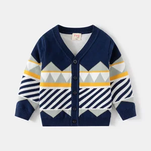 Wholesale Children Clothes Boys' Double Layer Jacquard Wool Jacket Striped Cardigan Elegant Boy Sweater