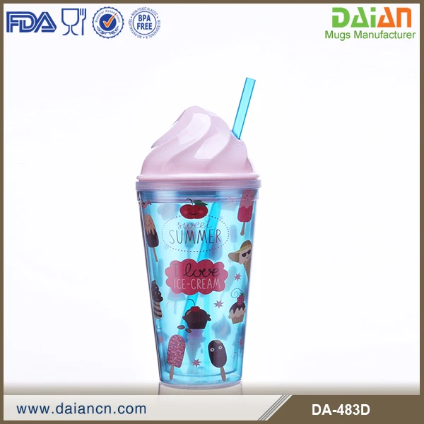 Летняя акция, пластиковый стакан с двойными стенками и логотипом на заказ, с крышкой для мороженого