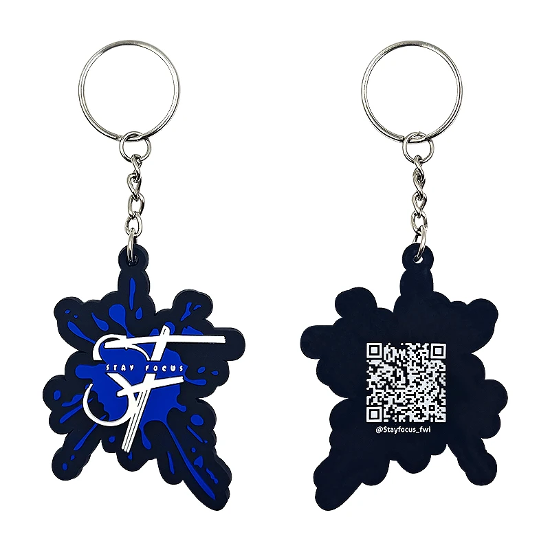 Factory Made Your Own PVC Keychain QR Code Heart Rubber Keyring Custom Keychain