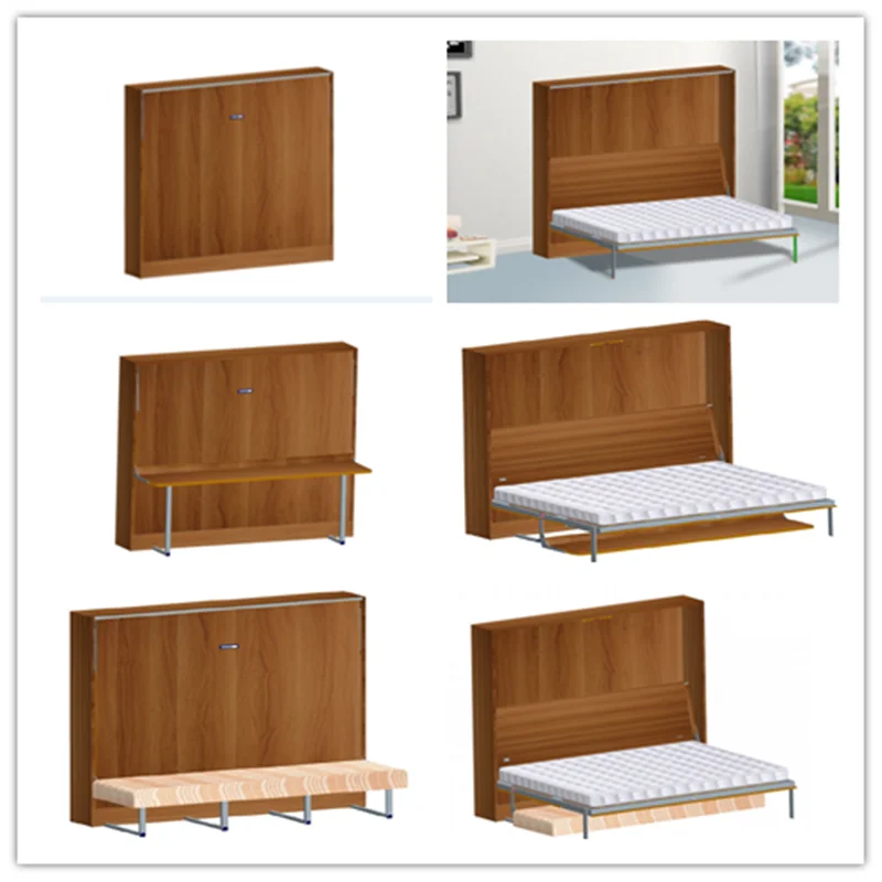 Horizontal Space Saving Furniture Mechanism With Vertical Leg For Wall