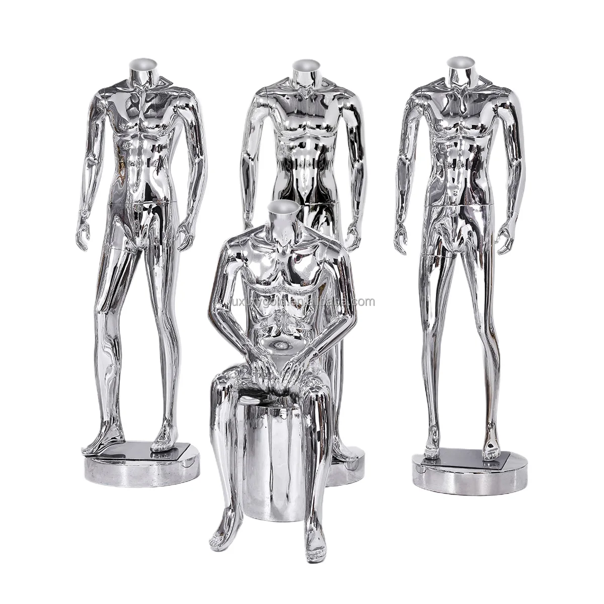 Silver Chrome Headless Men Mannequin Full Body Glossy Male Mannequin