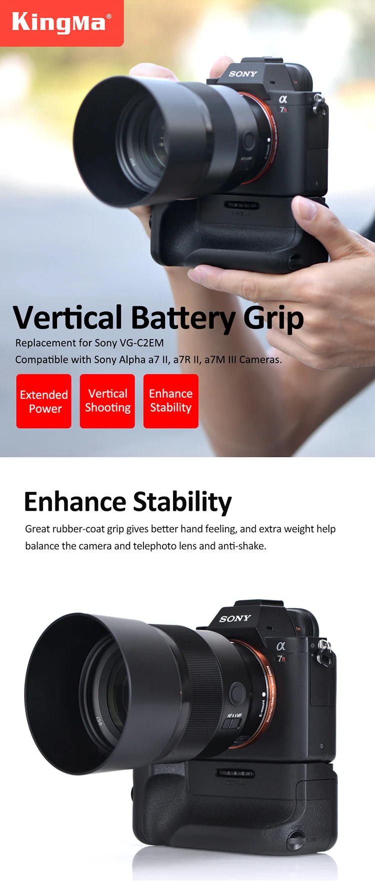 Neewer VG-C2EM Replacement Vertical Battery Grip for Sony A7 II