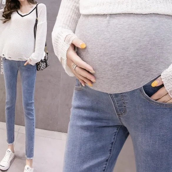Maternity Ripped Jeans Skinny Stretch Denim Pencil Pants Pregnant