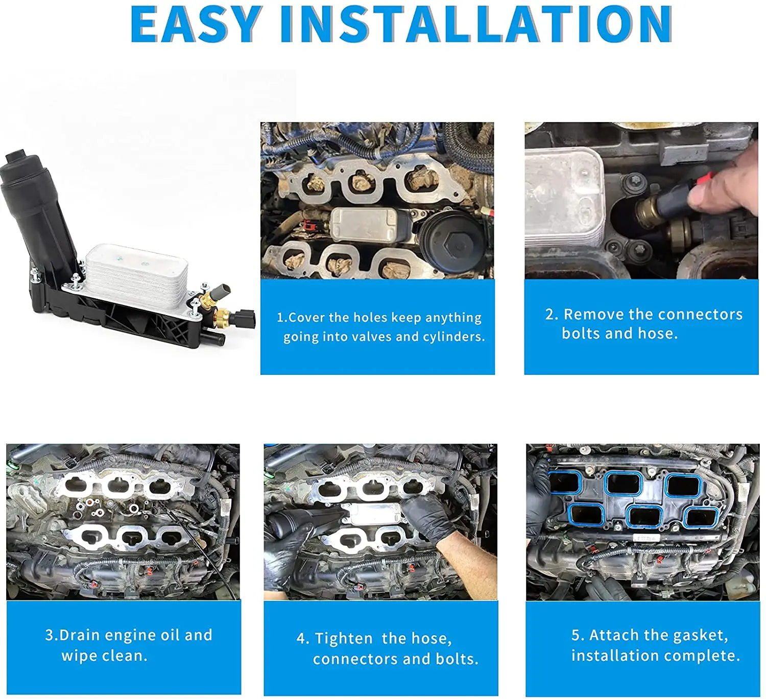 Engine Oil Filter Cooler Adapter Housing Assembly With Sensor Kit Fit