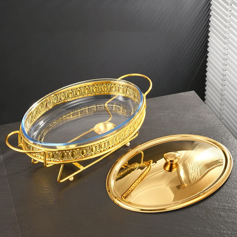 Modern Stainless Steel Serving Dishes Rectangle Silver Golden Buffet Chafing Warmer with 3L Capacity Fuel Heating for Weddings