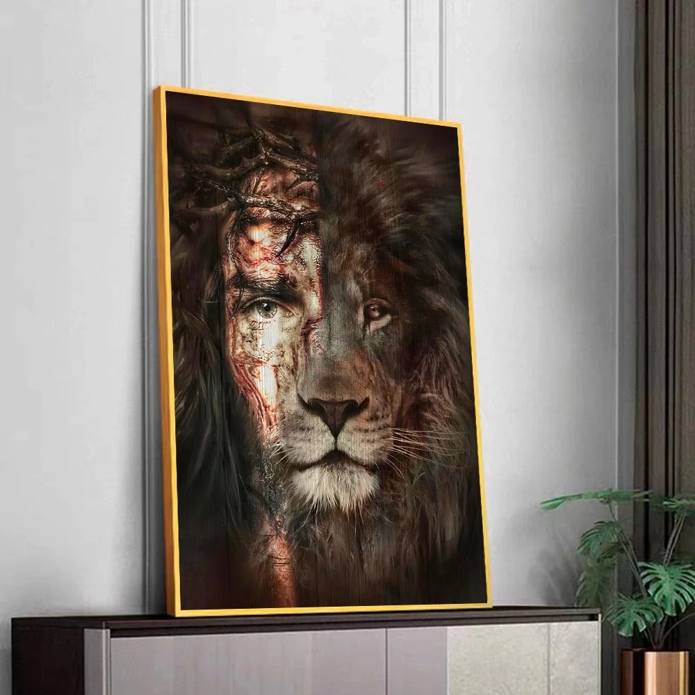 Lion And Jesus Canvas Painting Wall Poster Prints Religion Christianity ...