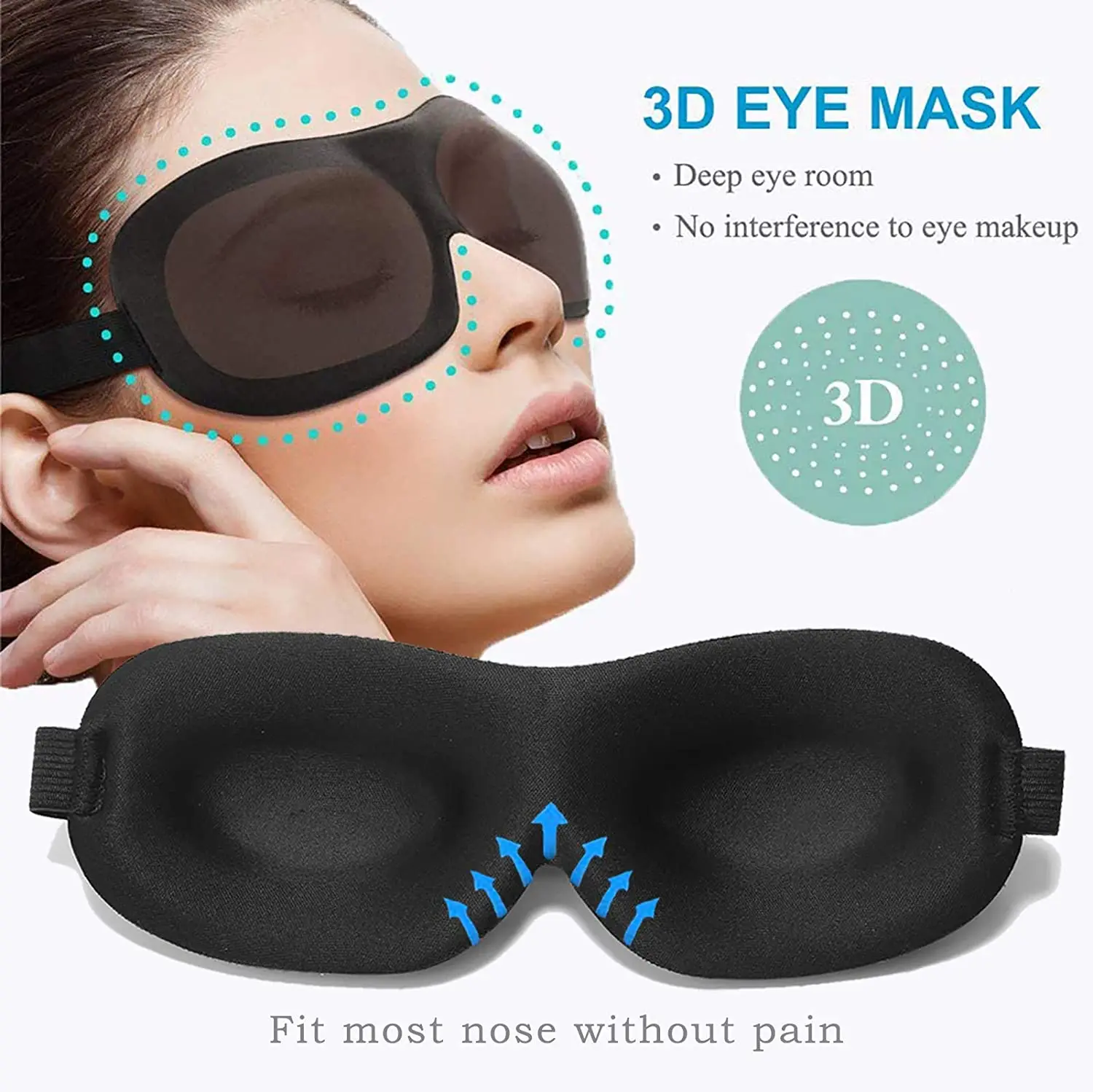 3d Sleep Mask Eye Mask Contoured Design Night Cup Shape Light Blocking