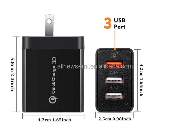 Three port British standard qc3.0 fast charging charger  QC-01