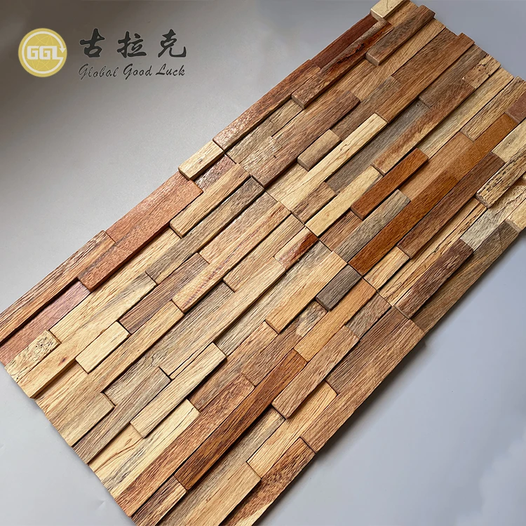 Antique Boat Wood Panel Mosaic Tile- 3D Wood Block Pattern Random Sized Planks manufacture