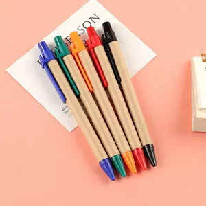 ECO Friendly Office Writing Kits Simple Creative Custom Logo Printing Promotional Cheap Kraft Recycle Paper Ballpoint Pen