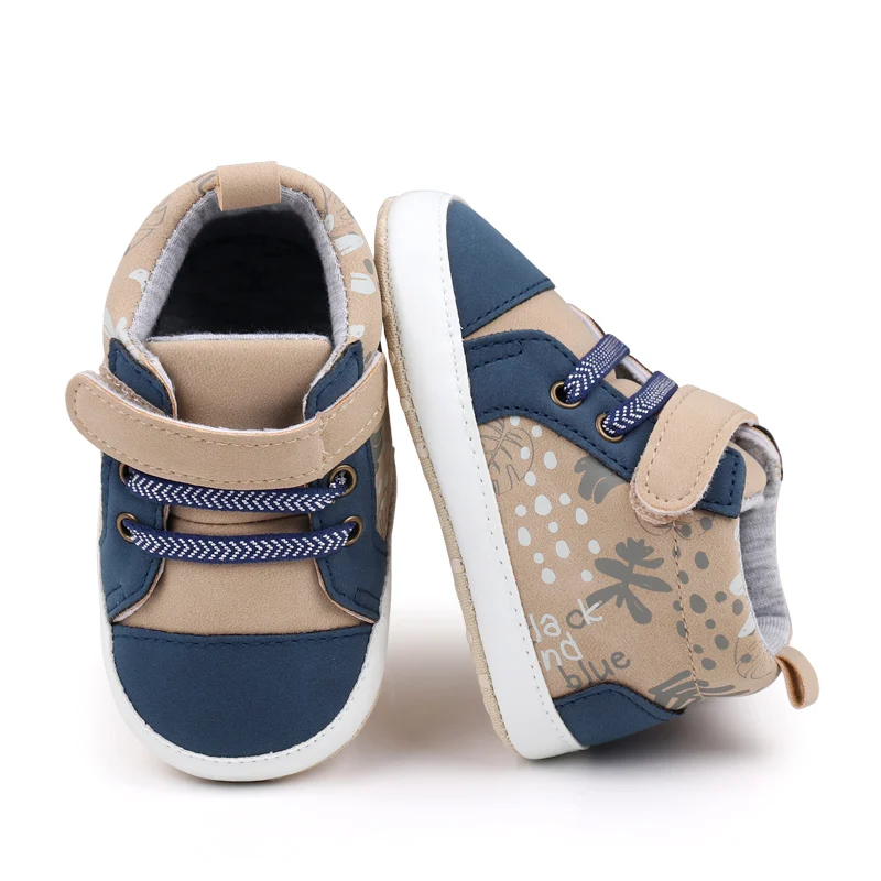 Patchwork Color Printing Decorative Baby Boys High-Top Soft-Sole Shoes for Walking factory