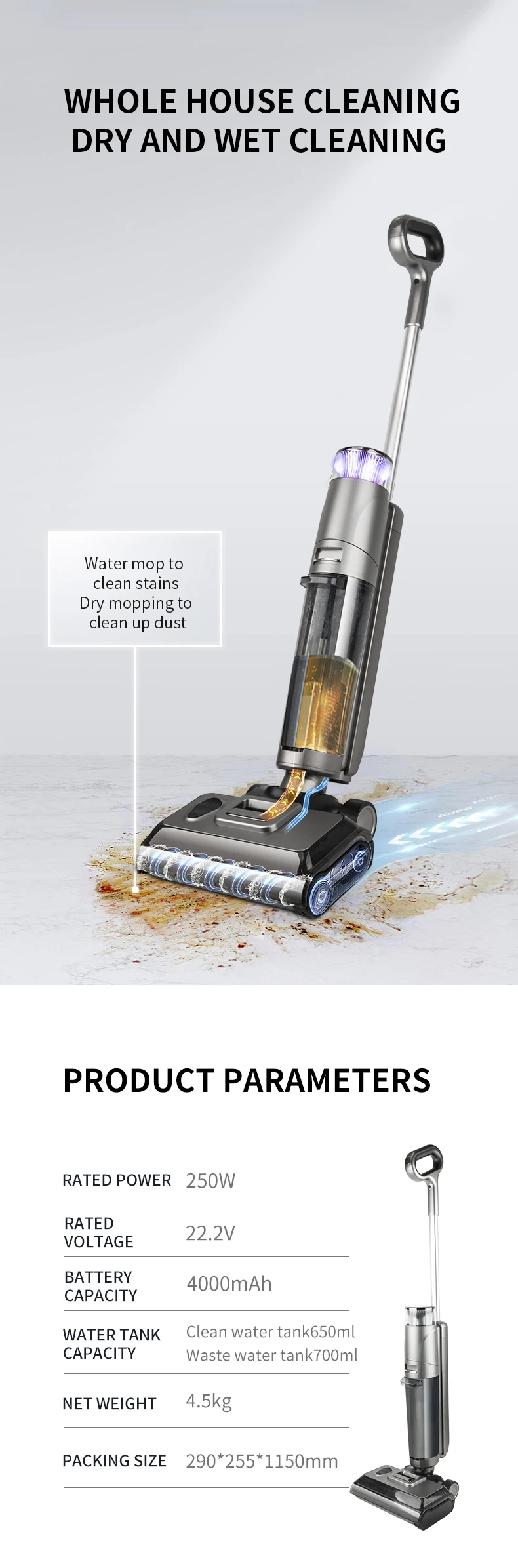 250w Powerful Upright Silent Portable Vacuum Cleaner Household Mop