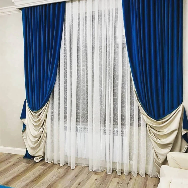 2pc Castle Print Curtains Sheer Voile Curtain and Shading Curtain Set Blue 