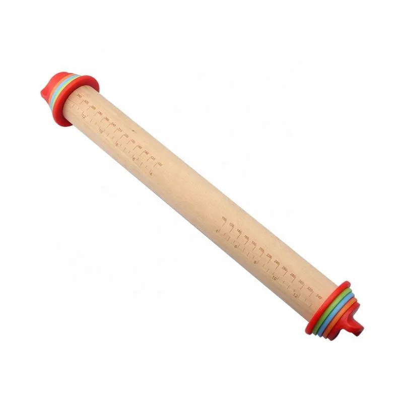 17inch Adjustable Wood Rolling Pin with Thickness Ring Pastry Chapati Fondant Dough Wood Roller Pin