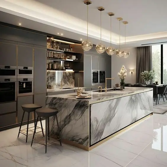 CBMMART Custom Matt Modern Island Designs White Cabinets Storage Wood Grain Kitchen Cabinet Kitchen Cupboard