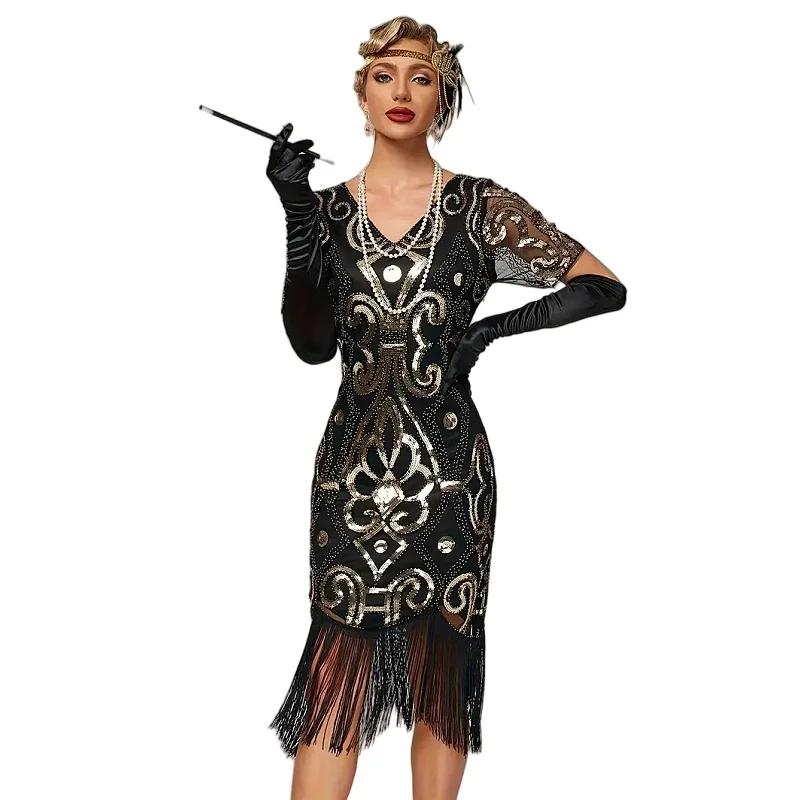 Wholesale sheath ilhouette dress embroidered cocktail dress equined Art Deco dress 1920s Art Deco flapper dress,2 Pieces Wholesale sheath ilhouette dress embroidered cocktail dress equined Art Deco dress 1920s Art Deco flapper dress,2 Pieces
