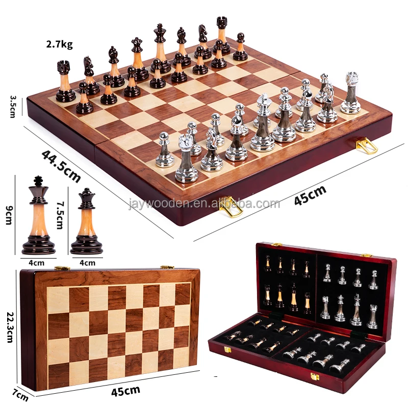 Luxury Wooden Chess Set High Marble Metal Chess Pieces Custom Folding