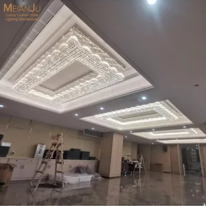 Luxury Custom Oversized Rectangle LED Crystal Glass Chandelier Ceiling Light  Banquet Hall Hotel Large Project Lighting