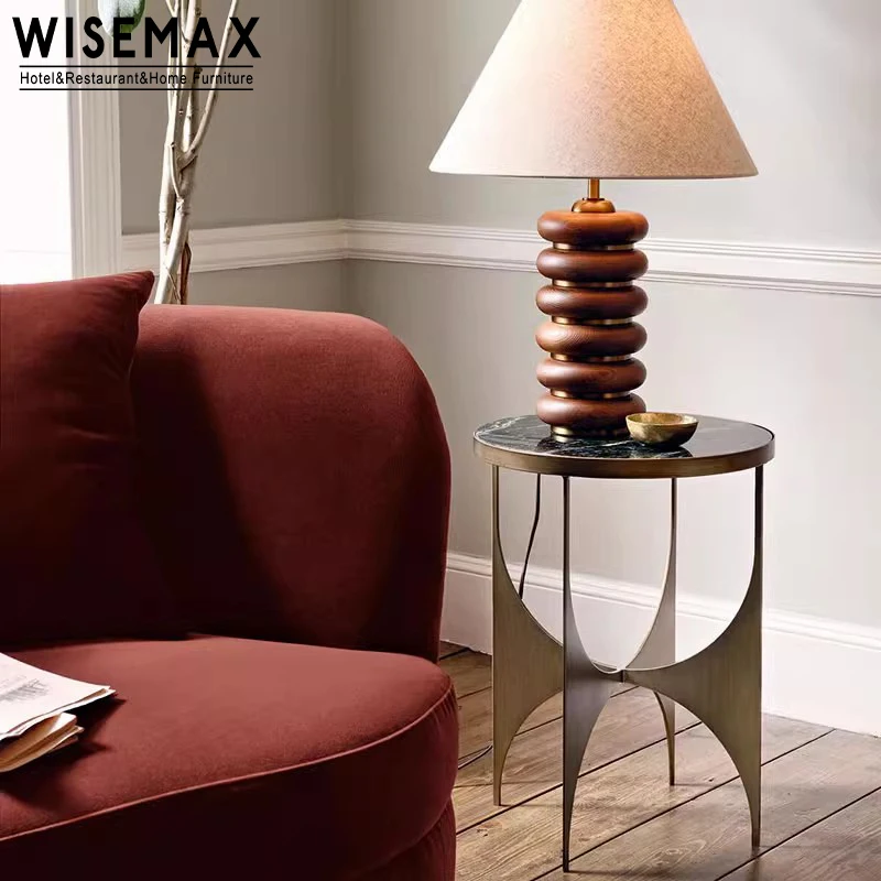 WISEMAX FURNITURE New Design Space Saving Small Marble Side Table Home Furniture Round Top Metal Side Tea Table for Living Room