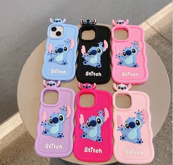 Wholesale 3D Stitch Cartoon Design Embossed Shockproof Soft Silicone Phone case for Iphone15 16 Pro Max  Animal Back Shell case