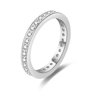 Infinite Elements Collection Classic Channel Band Ring Sterling Silver Rhodium Plated Platinum Cut Zirconia for Wedding