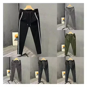 Men's Casual Pants Cotton Twill Elastic Drawstring Waist Tapered Chino Pants with Pockets