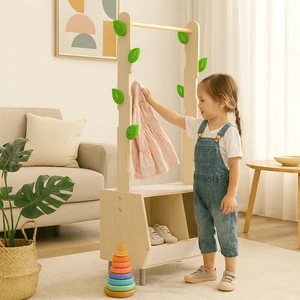 EDULAND Modern Wood Tree Kids Dress & Costume Storage Cabinet with Easy Assembly Eco-Friendly Design for Living Room & Playroom