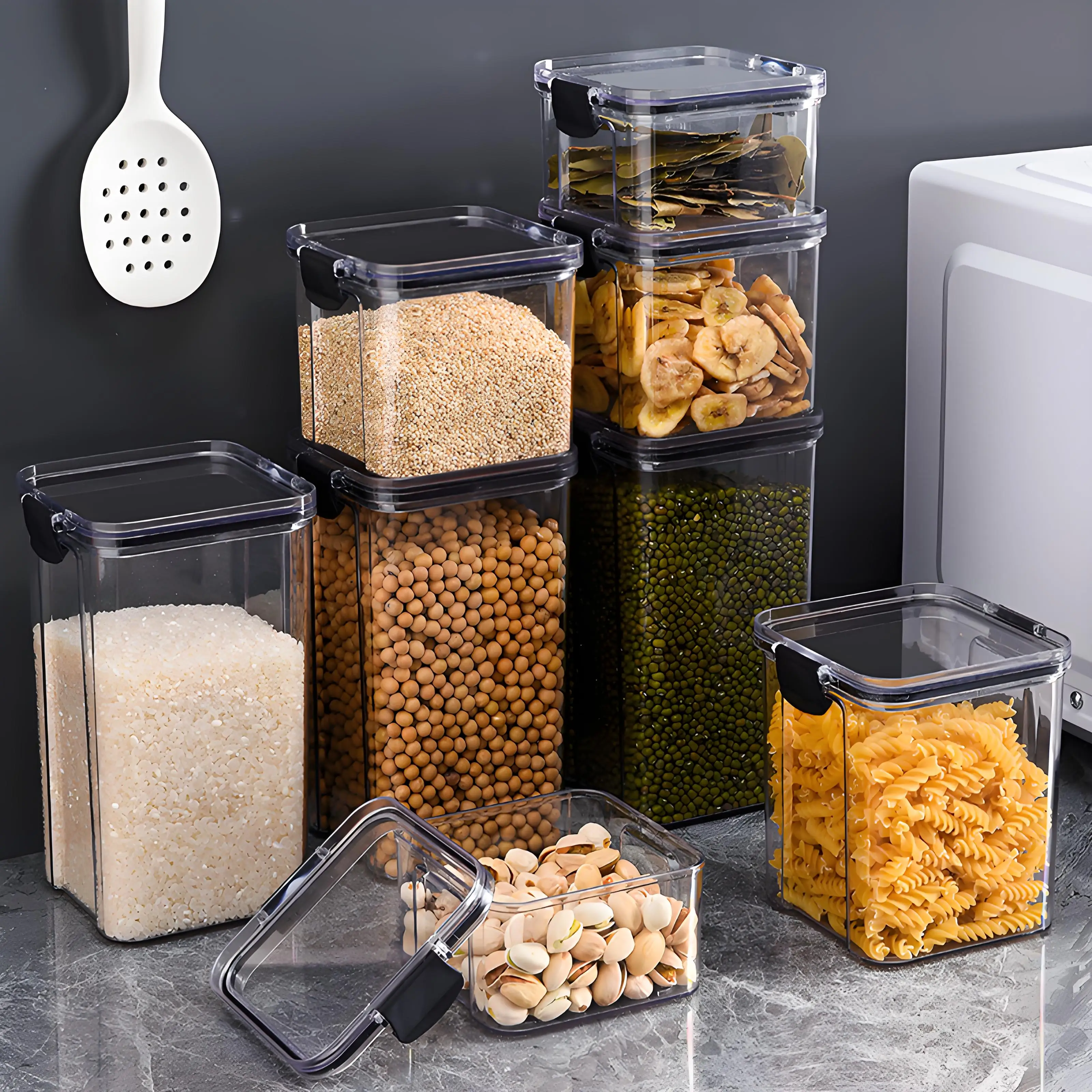 Hot Products Kitchen Storage Transparent PET Food Storage Boxes Plastic Sealed Jars with Airtight Lids