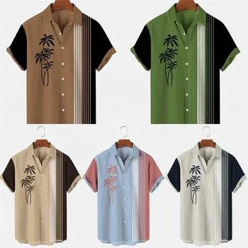 Custom men's short sleeve Bowling Shirts Hawaiian Casual Printed Summer Beach Aloha Shirt