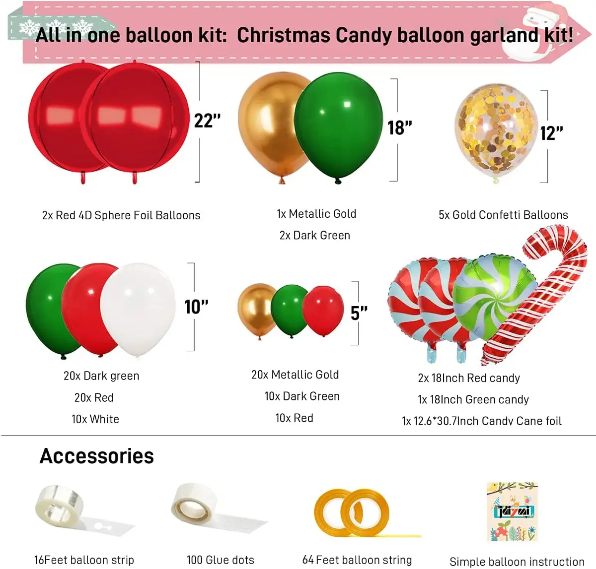 Kit Arco Palloncini 126 Pezzi, Rosso/verde/nero/oro, Per Decorazioni Feste Di Compleanno, Capodanno, Anniversari - 3