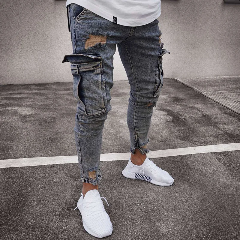 Wholesale Men Solid Skinny Pockets Denim Cargo Combat Pants Jeans Slim Fit  Trouser Bottoms 2023 Fashion Mens Casual Outerwear Jeans From malibabacom