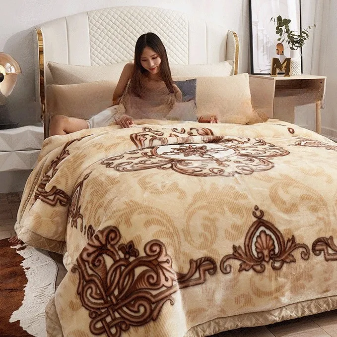 High Quality Super King Size Fleece Blanket Floral Pattern Heavy