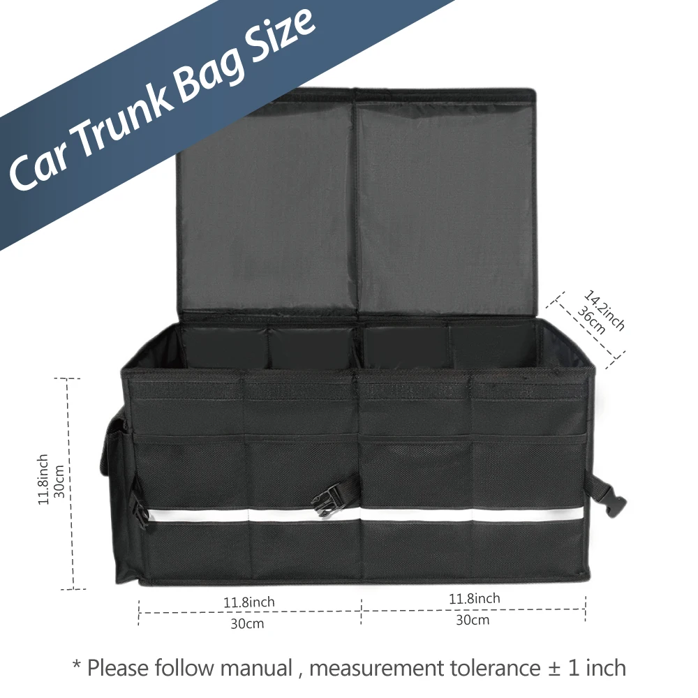 Collapsible Reflective Stripe Expandable Large Capacity Waterproof Car Trunk Organizer With Cover