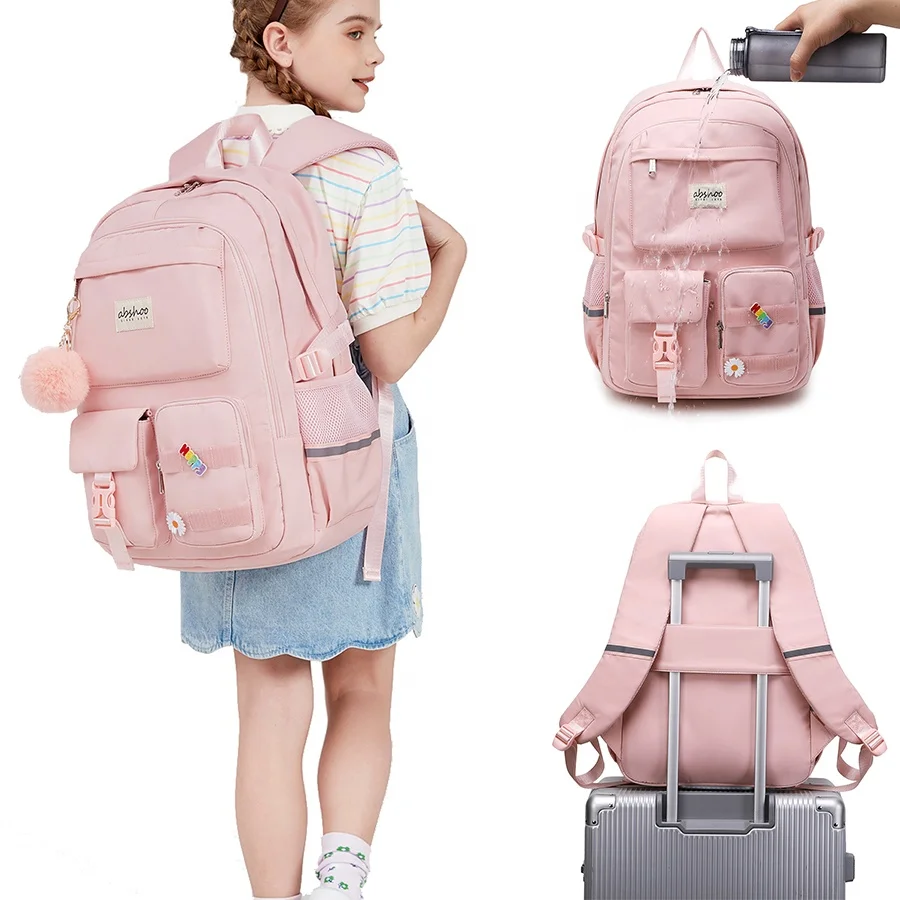 2024 School Backpack Solid Color School Backpack For Girls Daily Pink ...