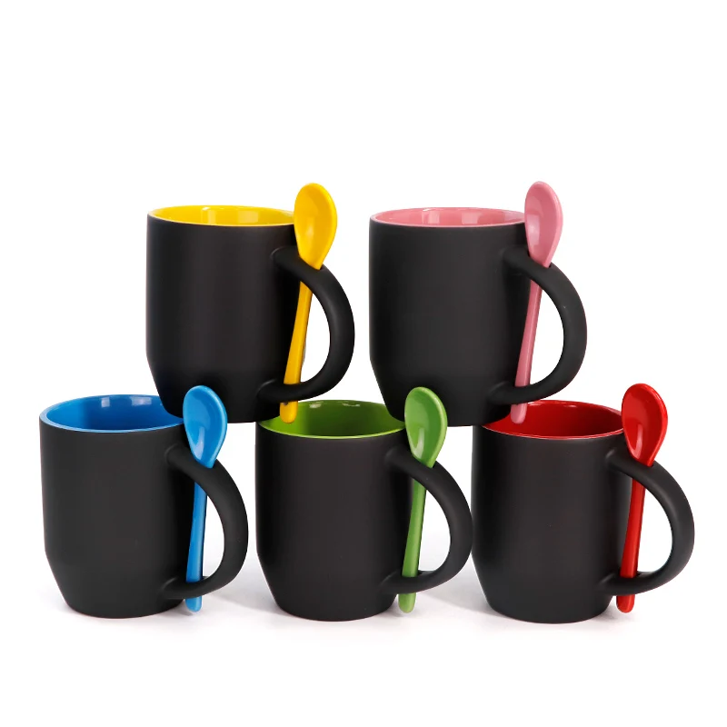 Inner Color 12oz Sublimation Blank Magic Color Changing Coffee Mug With Spoon for Business/Wedding/Gifts/Christmas Use