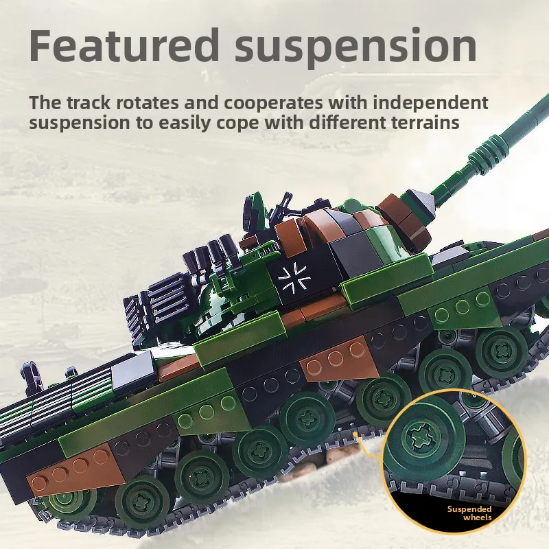 ブロックセットAJBミリタリーテーマドイツWW2ヒョウタンク1装飾