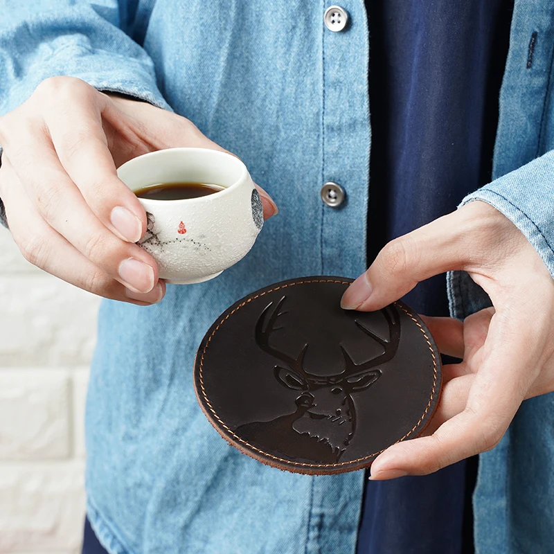 Высокое качество заказное лого бизнес-подарок из кожи с натуральным лицевым покрытием, наборы подставок из журнальный столик коврик циновка чашки Раэль теплые подставки